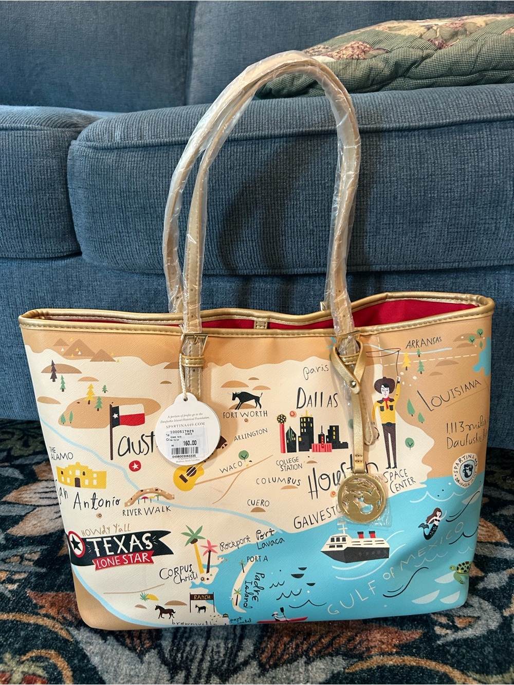 NWT Spartina 449 Texas Map Tote Bag Purse Handbag Travel